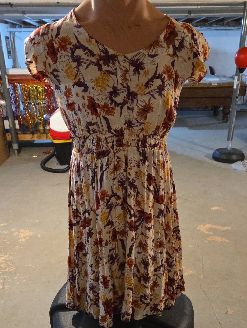 Floral Smocked Mini Dress in Cream with Purple & Rust Accents